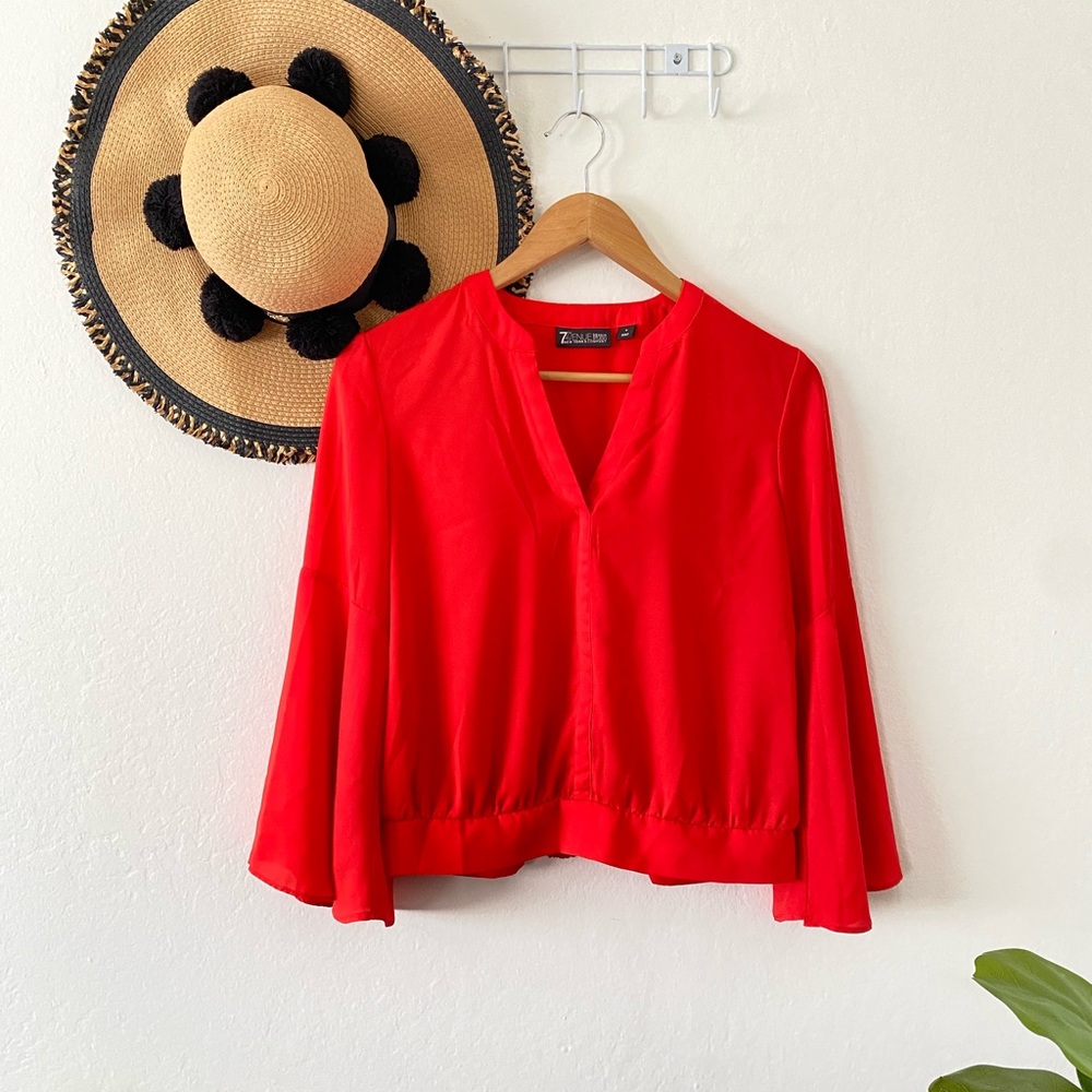 ✨ New York & Company Seventh Avenue Red Bell Sleeve Blouse ✨